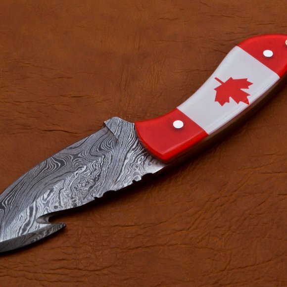 8.5" Handmade Damascus Knife Bowie Gut Hook Knife - Picture 5 of 12